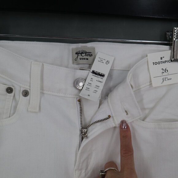 J. Crew 8" Toothpick Jean Women 26 White Boho Minimalist Crisp Classic Basic NWD - Picture 7 of 10